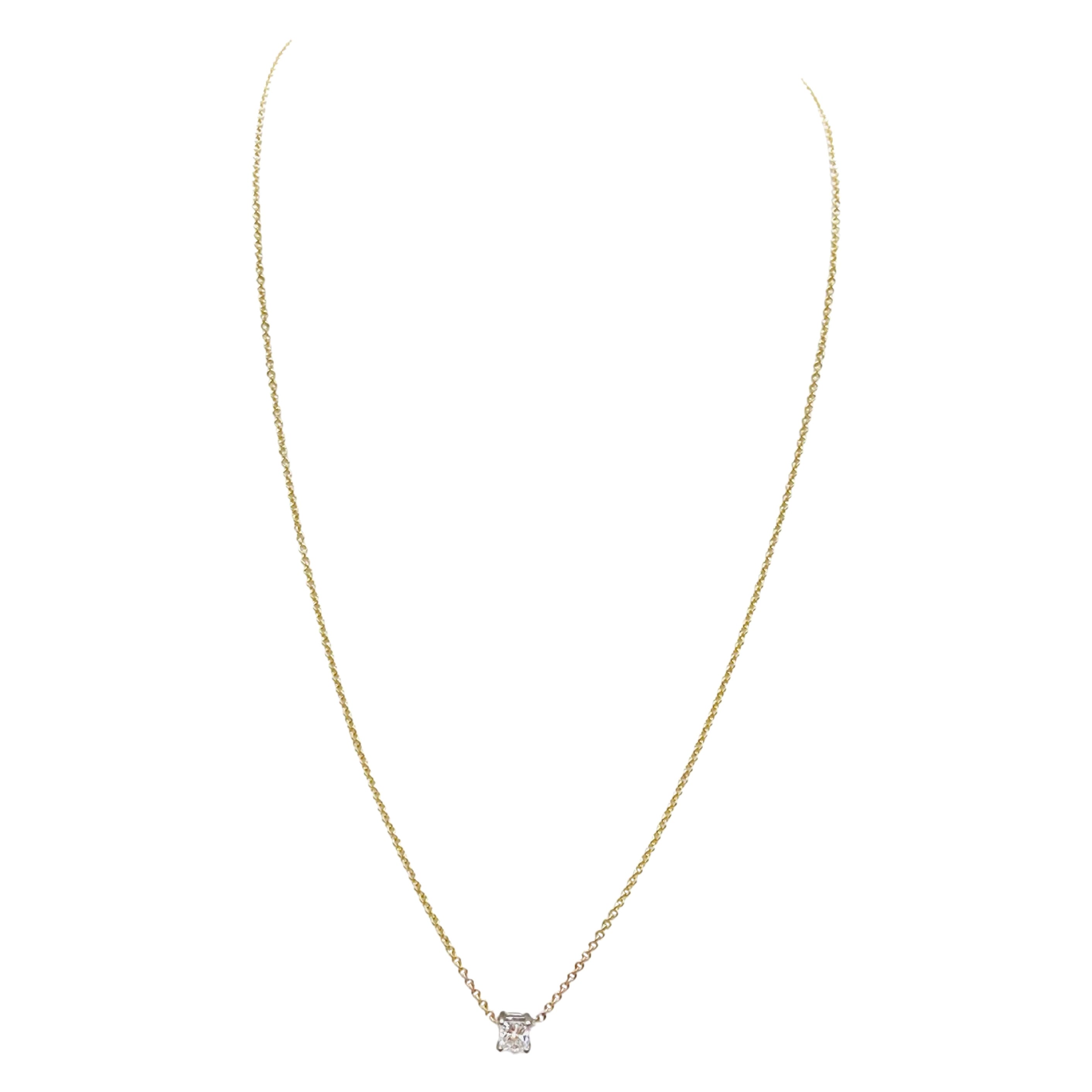 0.41 Carat Princess Shape Diamond Pendant 14 Karat Yellow Gold 18''