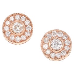 0.41 Carat Round Cluster Diamond Rose Gold Earrings