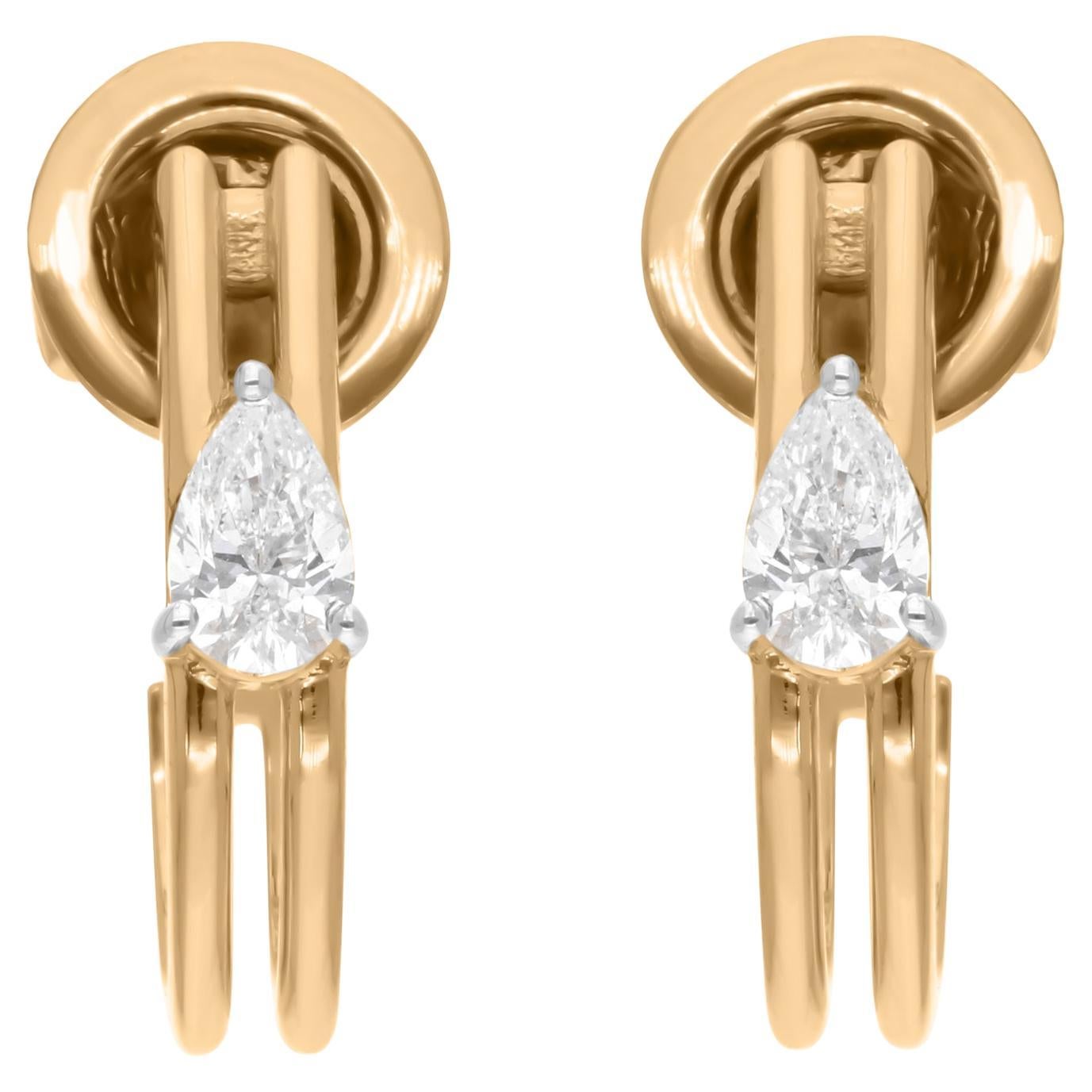 0.41 Carat SI Clarity HI Color Pear Diamond Hoop Earrings 18 Karat Yellow Gold