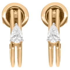 0.41 Carat SI Clarity HI Color Pear Diamond Hoop Earrings 18 Karat Yellow Gold