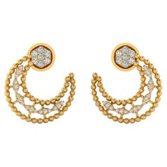 0.41 Carat SI/HI Round Diamond Crescent Moon Hoop Earrings 18 Karat Yellow Gold