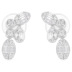 0.41 Carat SI/H Baguette Round Diamond Earrings 14 Karat White Gold Fine Jewelry