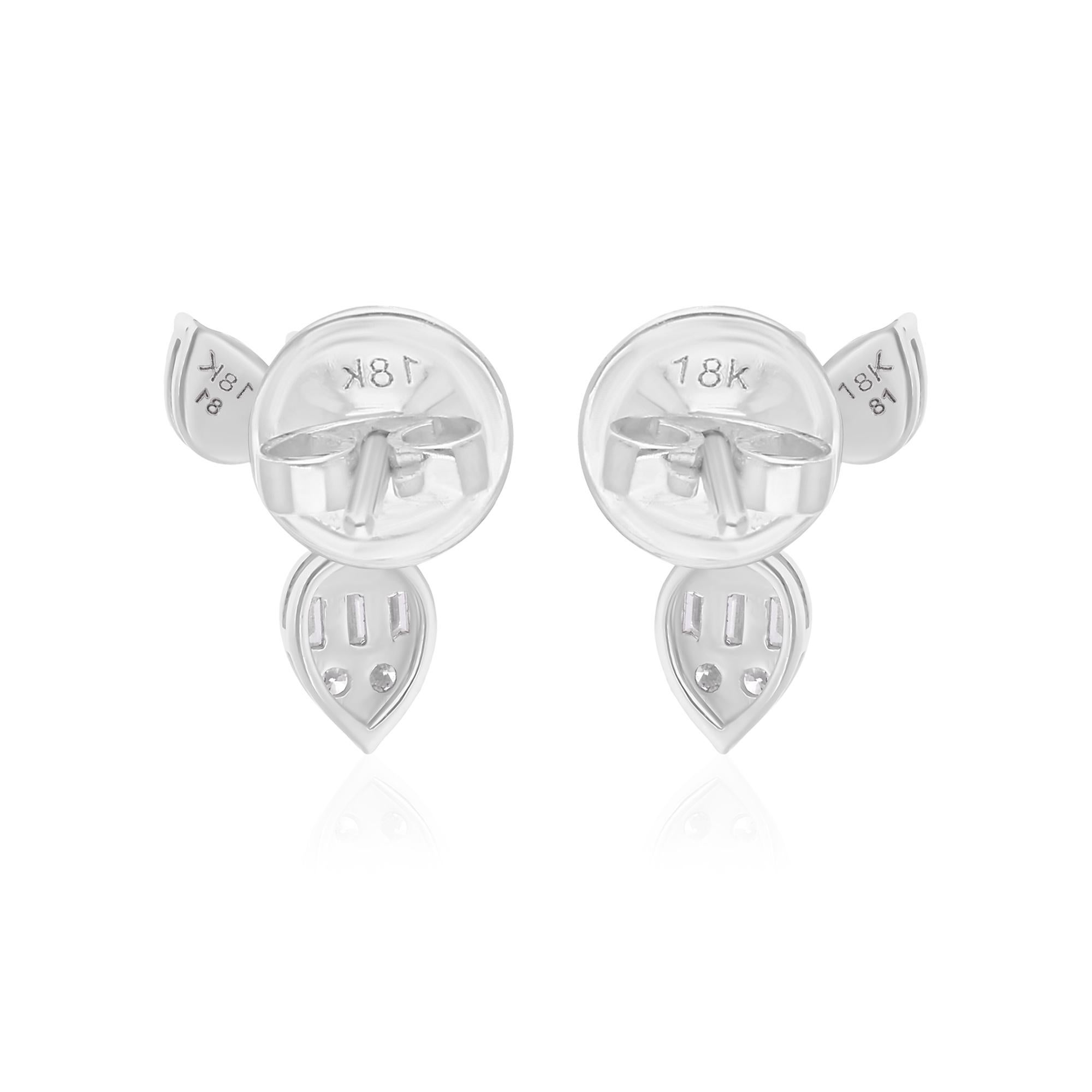 Baguette Cut 0.41 Carat SI/H Baguette Round Diamond Earrings 18 Karat White Gold Fine Jewelry For Sale