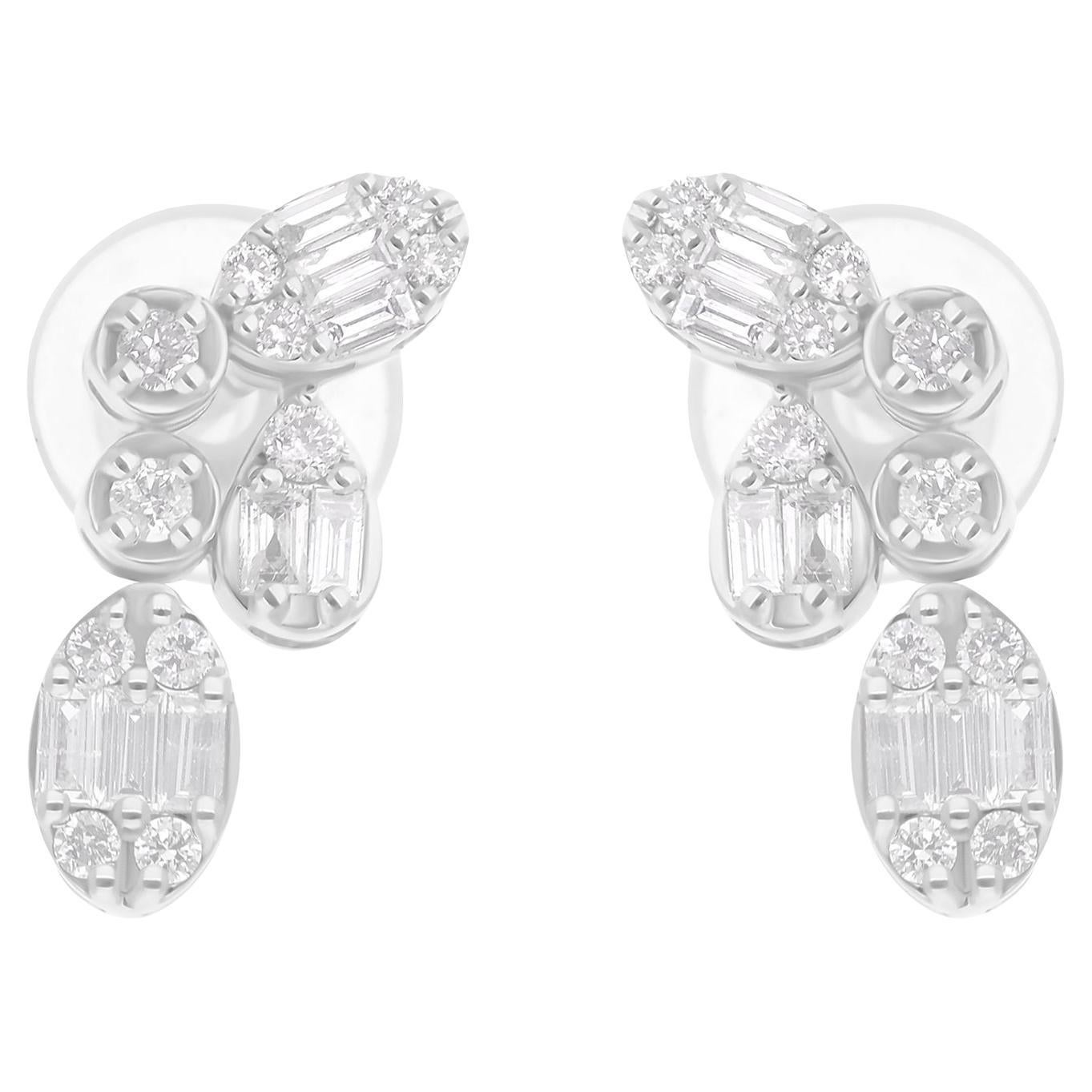 0.41 Carat SI/H Baguette Round Diamond Earrings 18 Karat White Gold Fine Jewelry