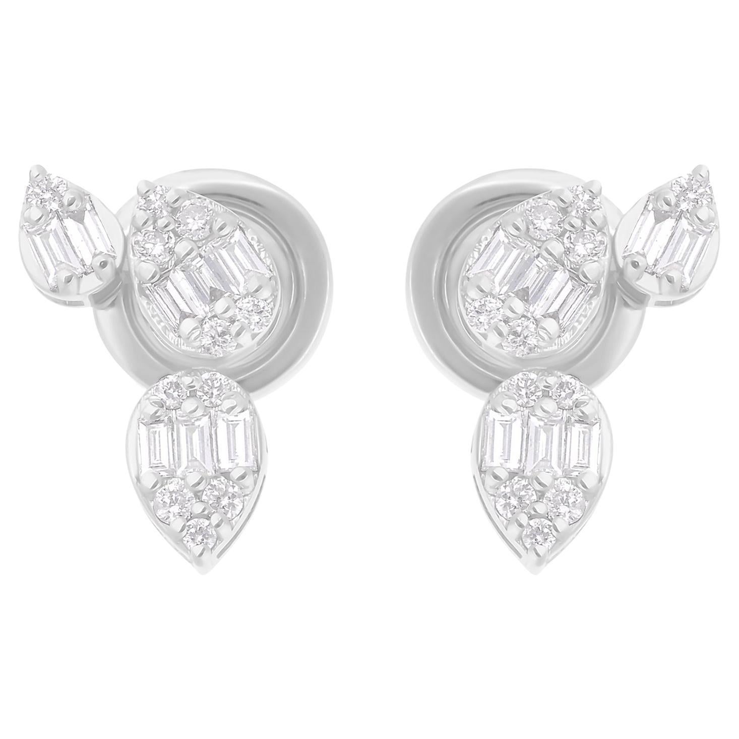 0.41 Carat SI/H Baguette Round Diamond Earrings 18 Karat White Gold Fine Jewelry