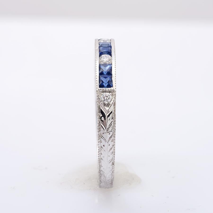 Princess Cut 0.41 Carats Blue Sapphires Diamonds set in 18K White Gold