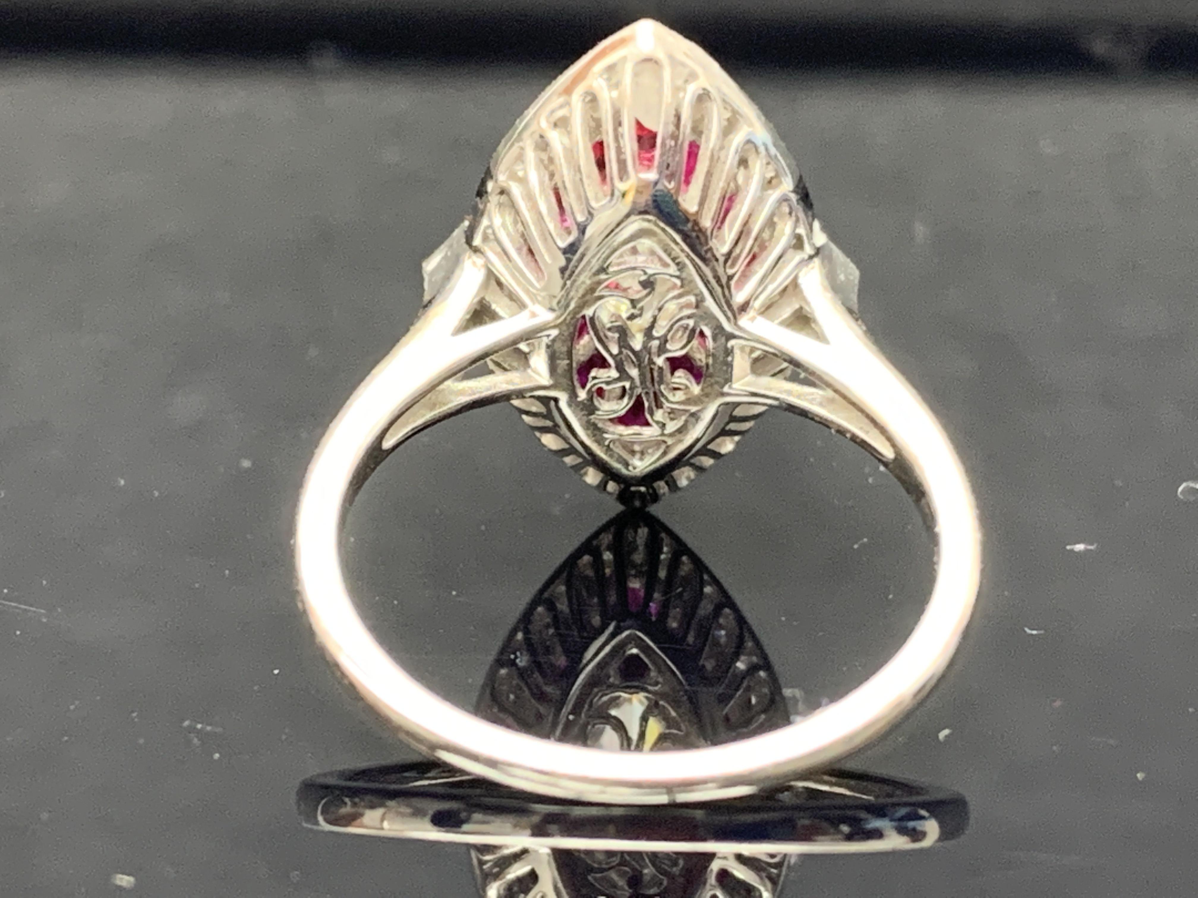 0.41 Carats Marquise Cut Diamond and Ruby Cocktail Ring in 14K White Gold For Sale 6