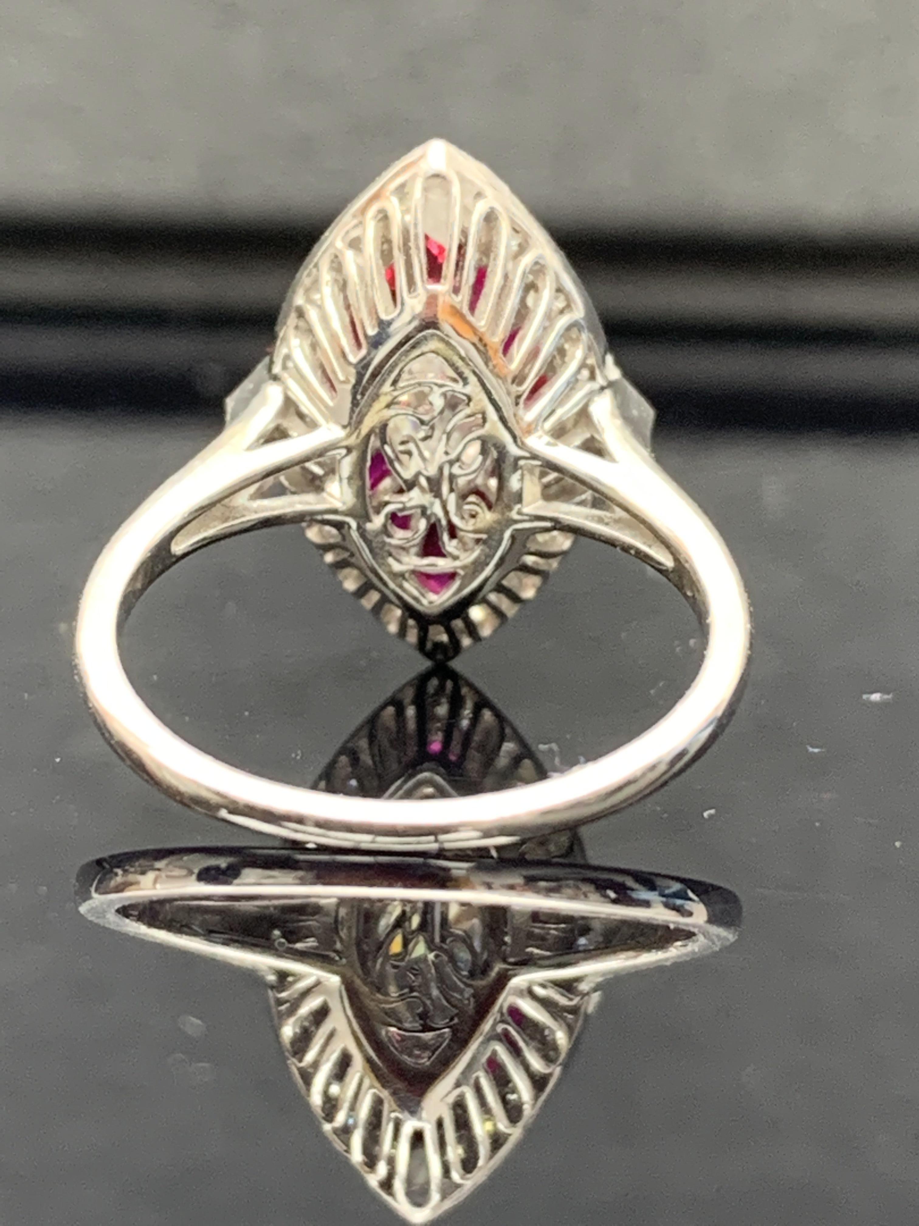 0.41 Carats Marquise Cut Diamond and Ruby Cocktail Ring in 14K White Gold For Sale 7