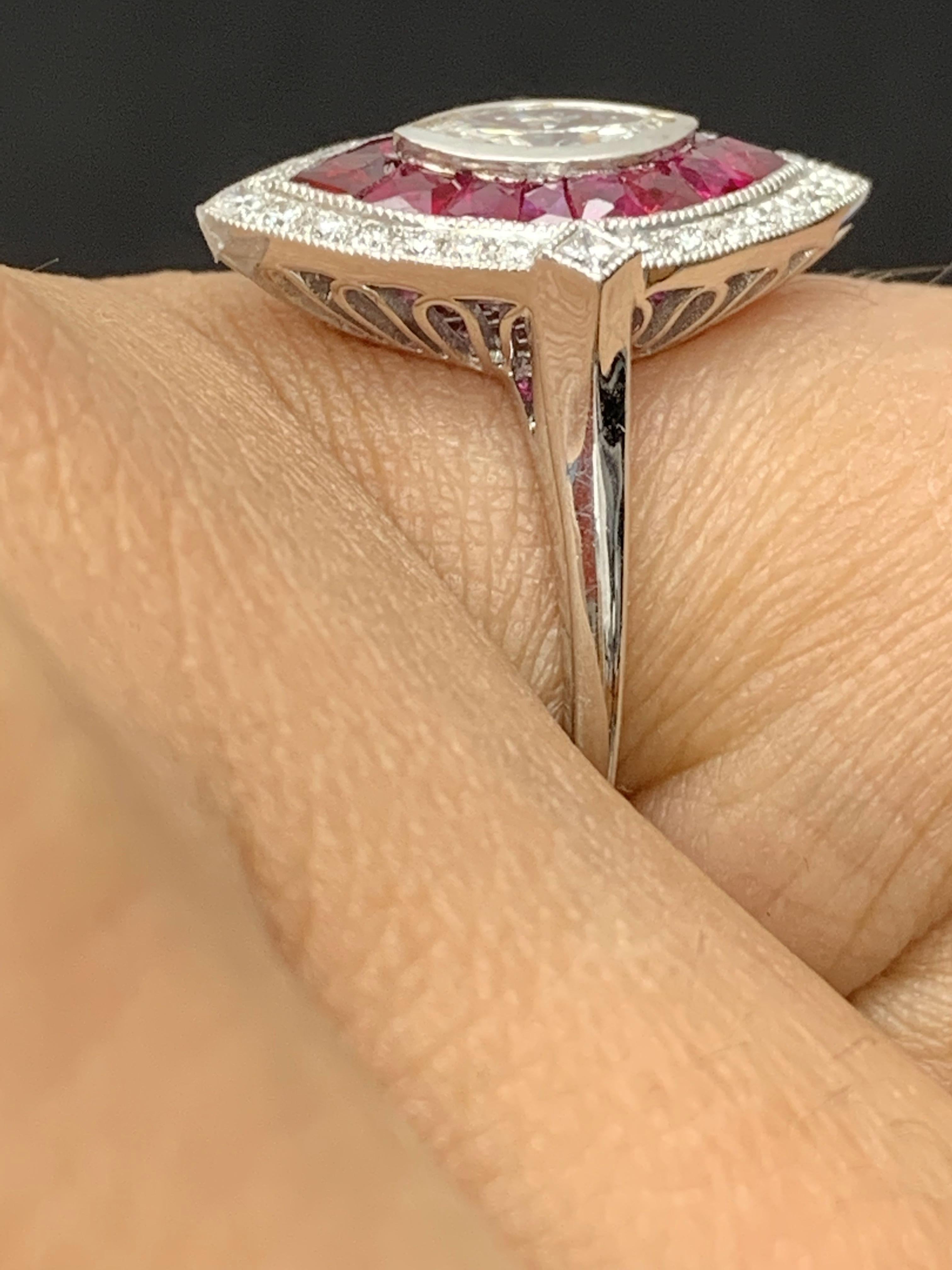 0.41 Carats Marquise Cut Diamond and Ruby Cocktail Ring in 14K White Gold For Sale 1