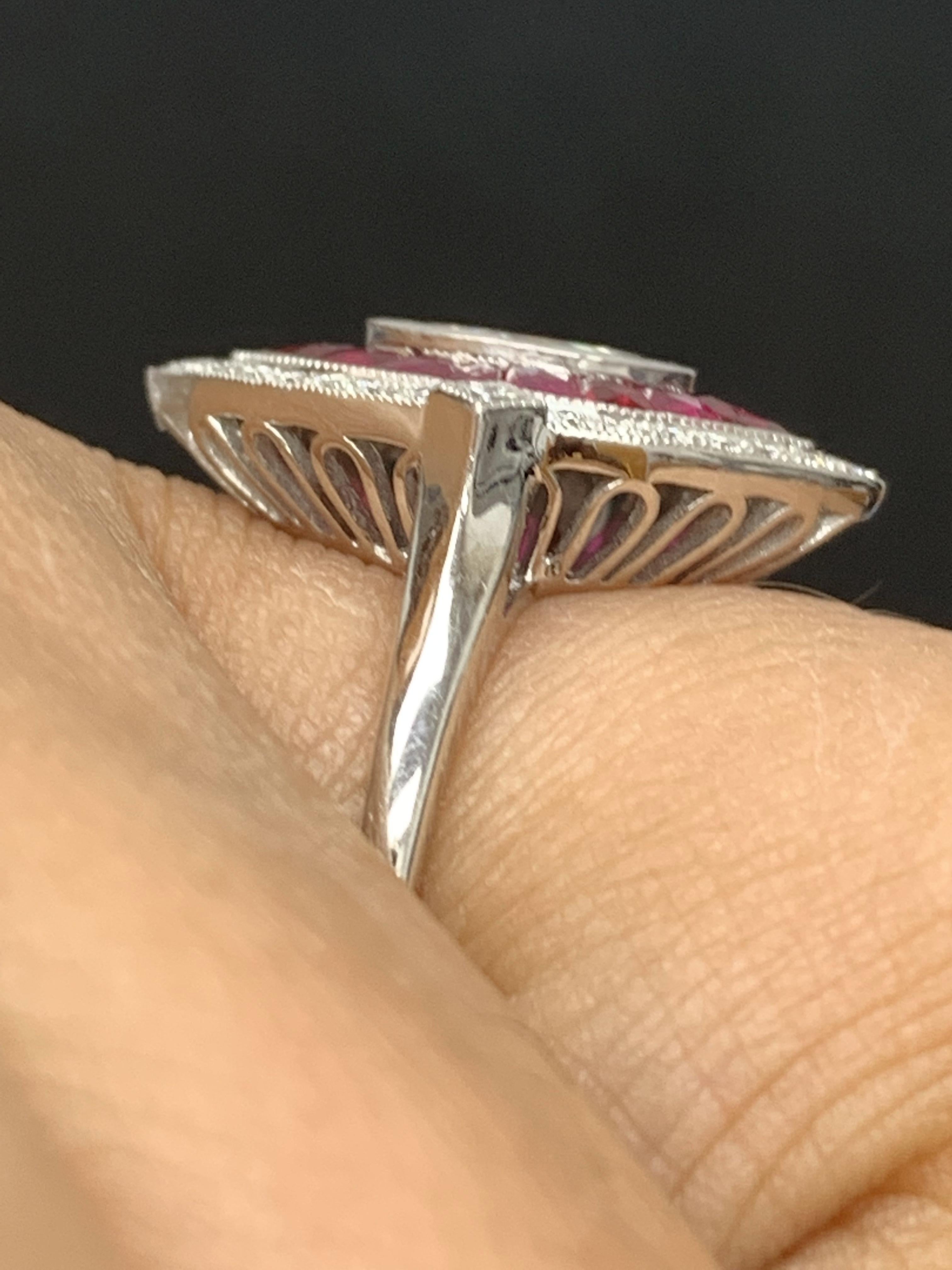 0.41 Carats Marquise Cut Diamond and Ruby Cocktail Ring in 14K White Gold For Sale 2