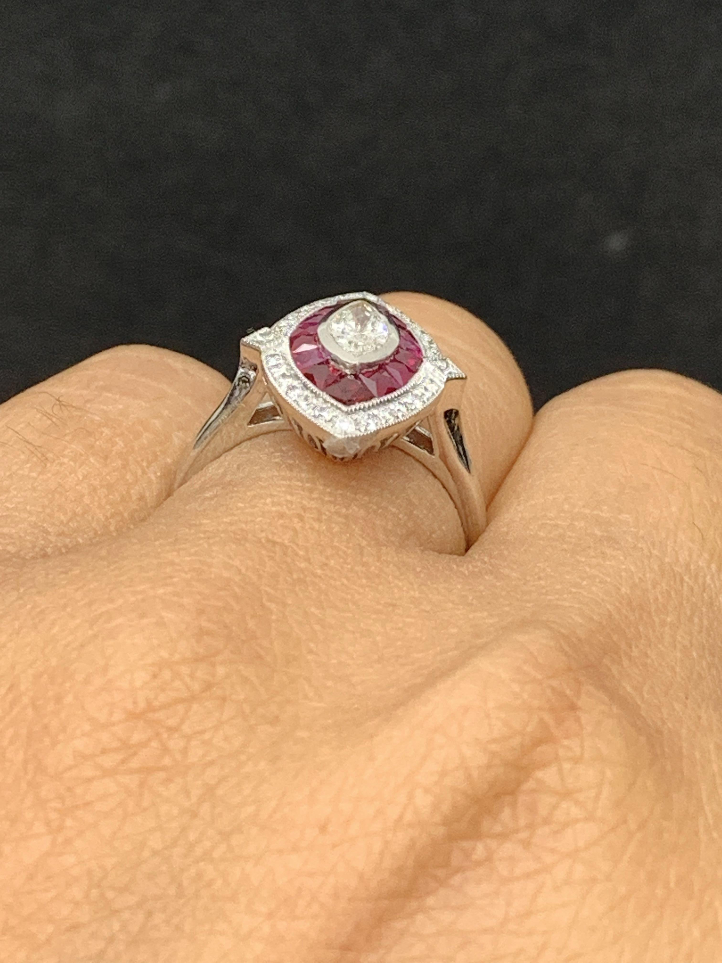 0.41 Carats Marquise Cut Diamond and Ruby Cocktail Ring in 14K White Gold For Sale 3
