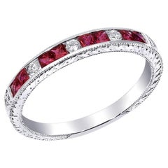 0.41 Carats Rubies Diamonds set in 18K White Gold Stackable Ring