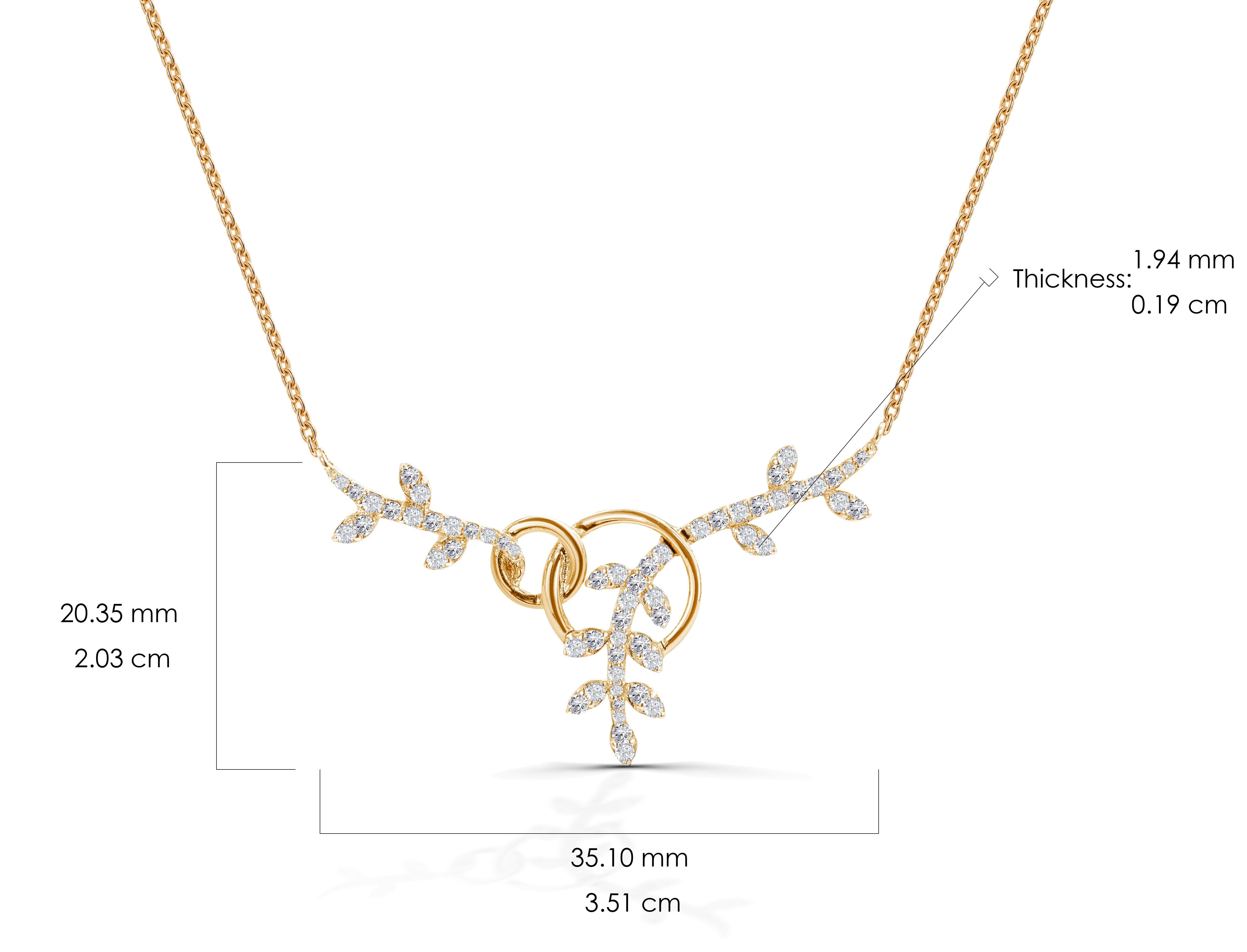 Women's or Men's 0.41 Ct Diamond Leaf Necklace in 14K Gold For Sale