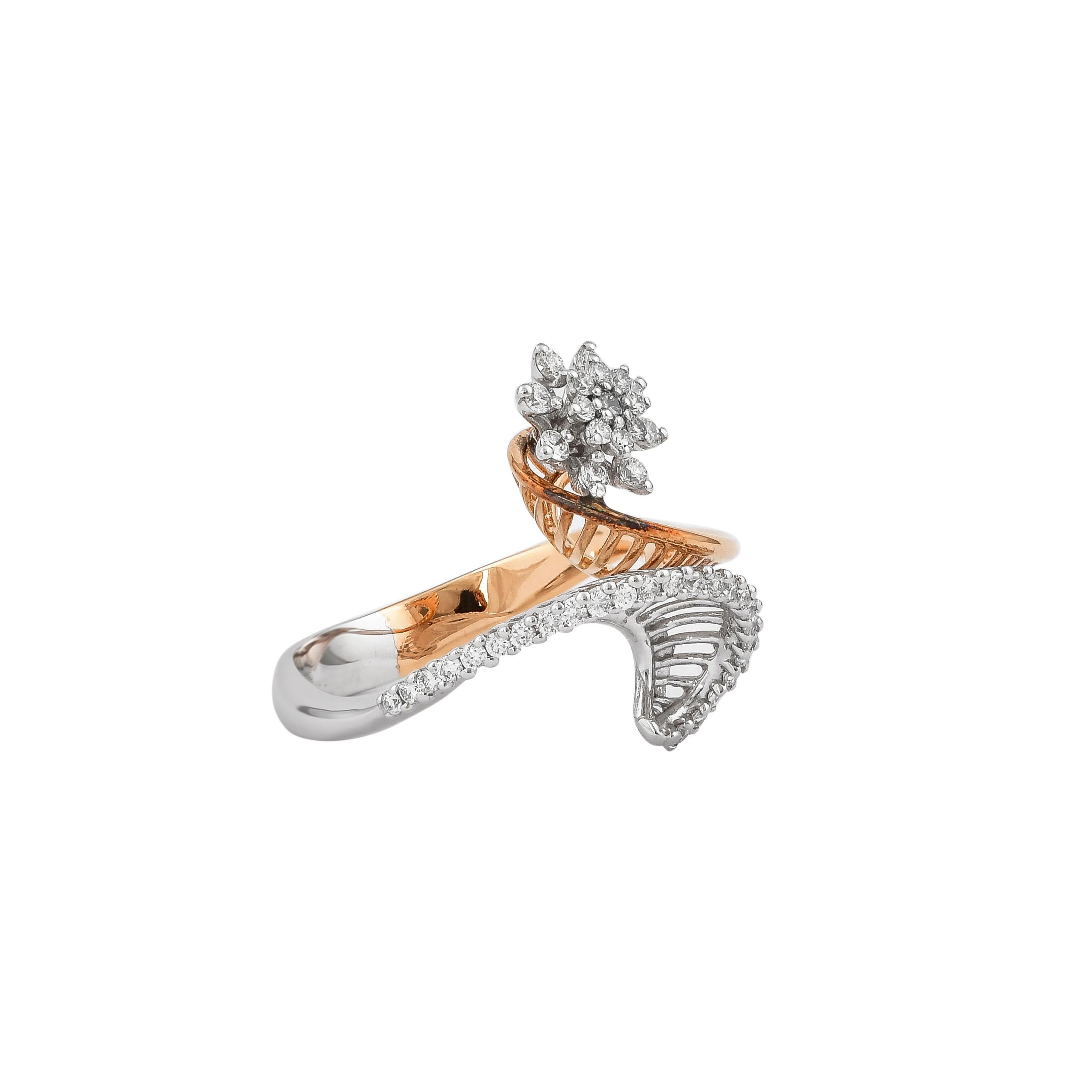 Unique and Designer Cocktail Rings by Sunita Nahata Fine Design.

Classic Diamond ring in 18K White & Rose gold. 

Diamond: 0.026 carat, 1.90mm size, round shape, G colour, VS clarity.
Diamond: 0.125 carat, 1.50mm size, round shape, G colour, VS