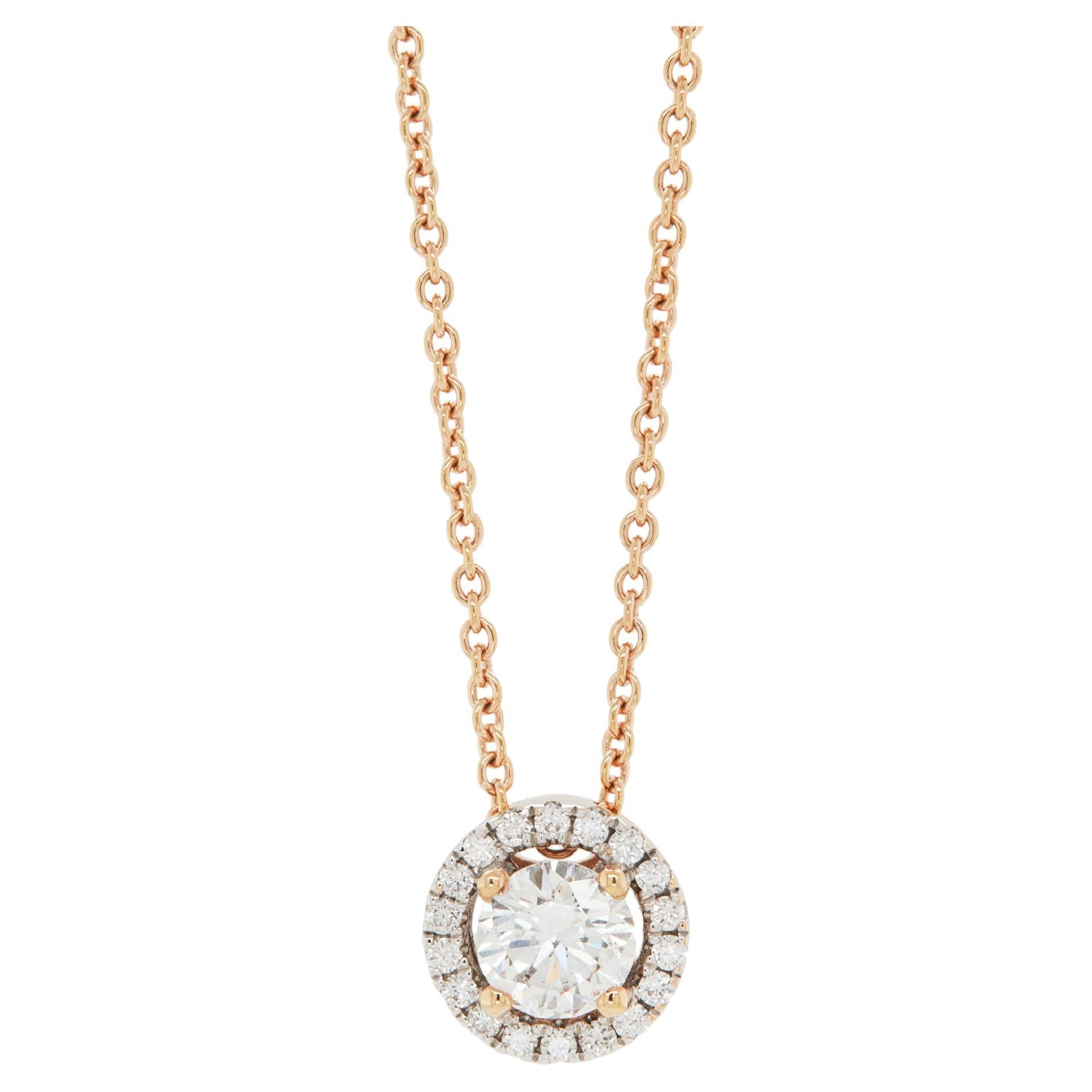 0.41ct E VS1 Diamond 18 Carat Rose and White Gold Halo Cluster Pendant and Chain