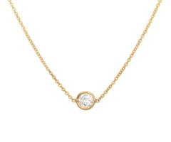 0.41ct Old European Diamond Bezel Set Solitaire Necklace in 14K Yellow Gold