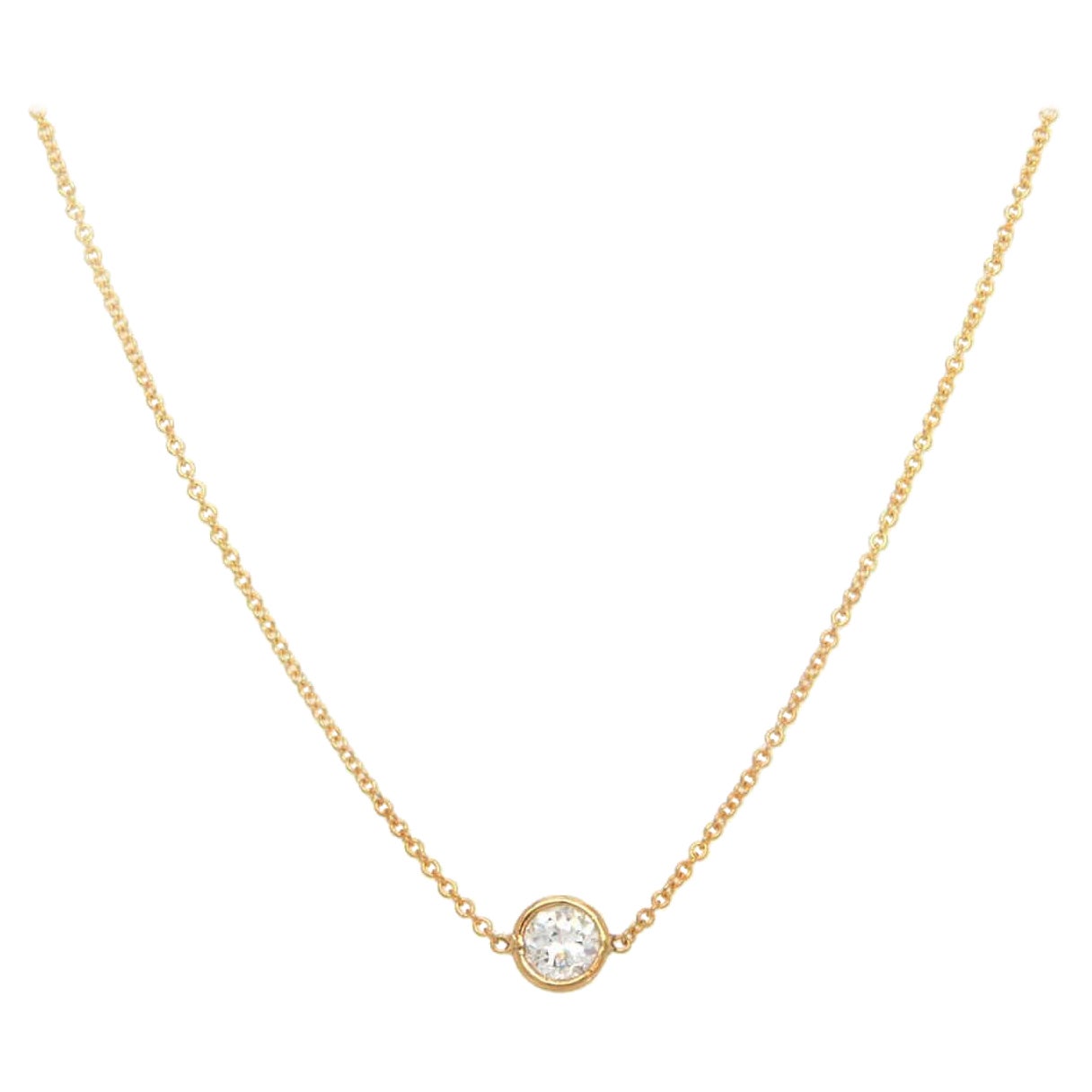 0,41 Karat alter europäischer Diamant Solitär-Halskette in 14 Karat Gelbgold mit Lünette im Angebot