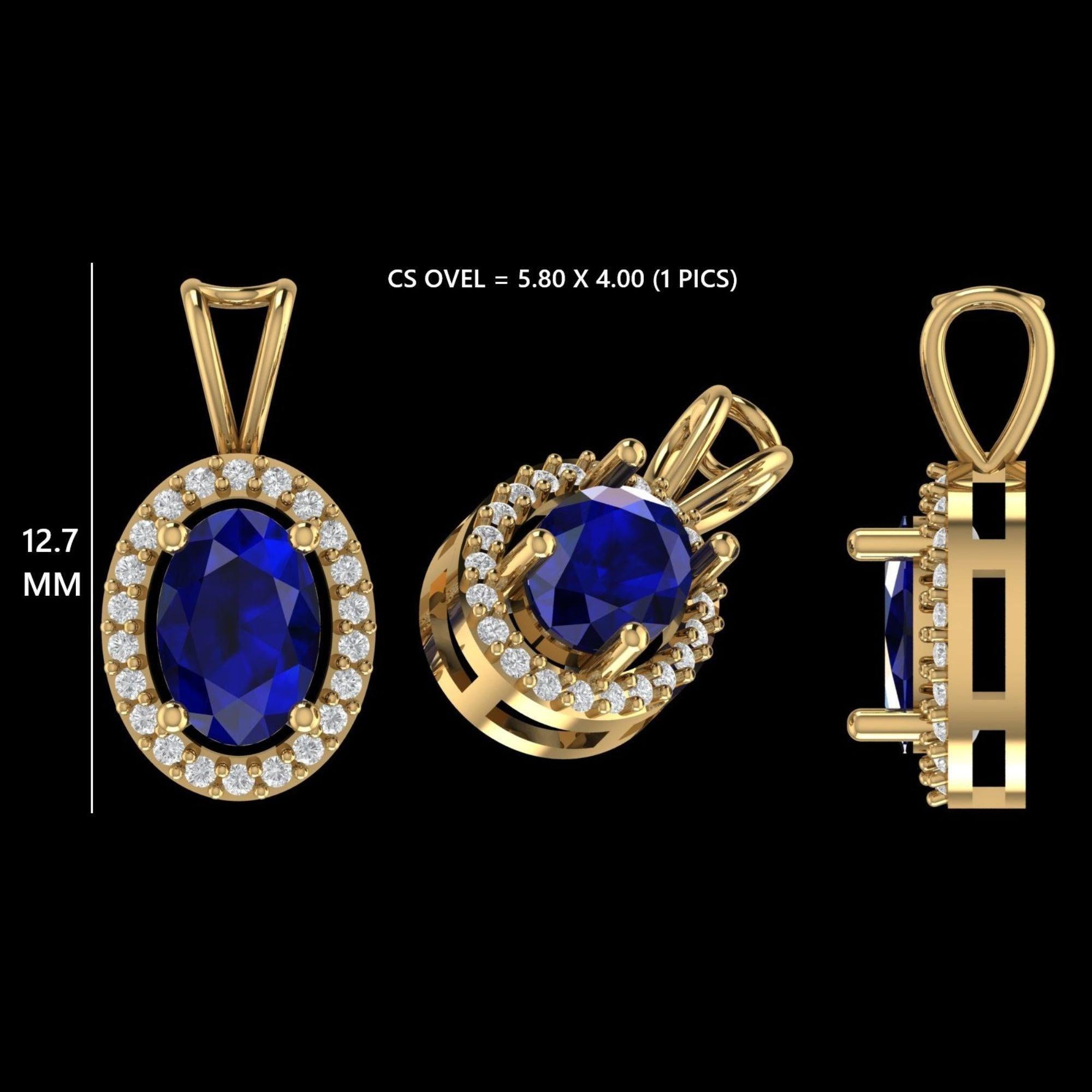 Donna Collana con zaffiro ovale da 0,41 carati e diamante naturale in oro massiccio 14k (certificato) in vendita
