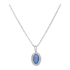 Collana con zaffiro ovale da 0,41 carati e diamante naturale in oro massiccio 14k (certificato)