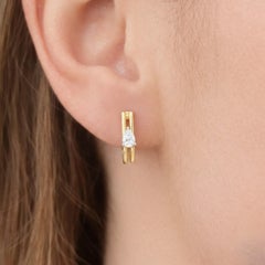 0.41 Carat Pear Diamond J Hoop Huggie Earrings 18 Karat Yellow Gold