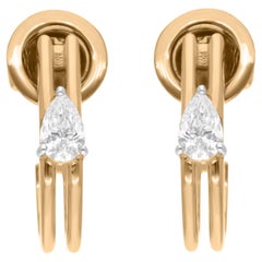 0.41 Carat Pear Diamond J Hoop Huggie Earrings 18 Karat Yellow Gold