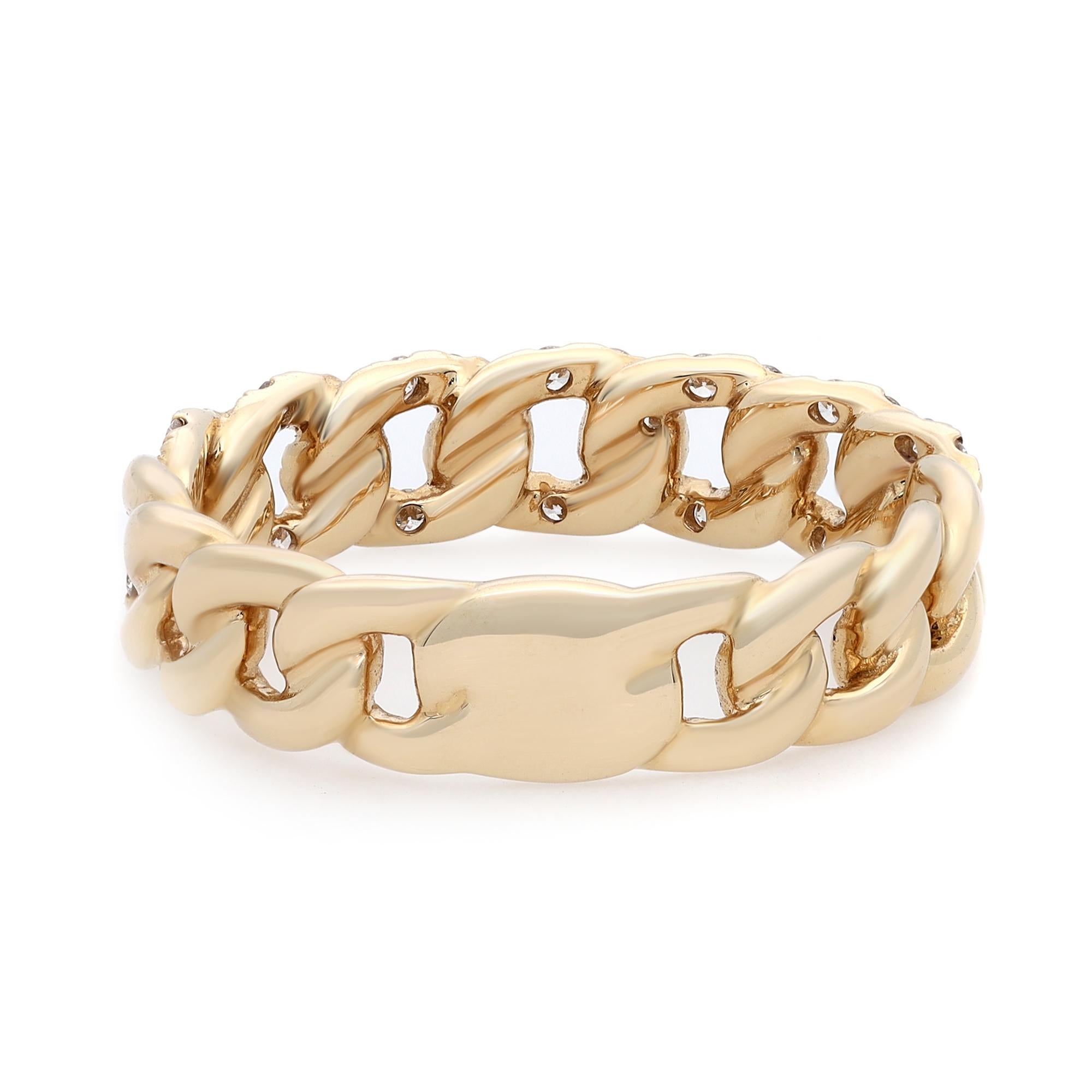 Modern 0.41Cttw Rachel Koen Pave Diamond Chain Link Ring 14K Yellow Gold For Sale