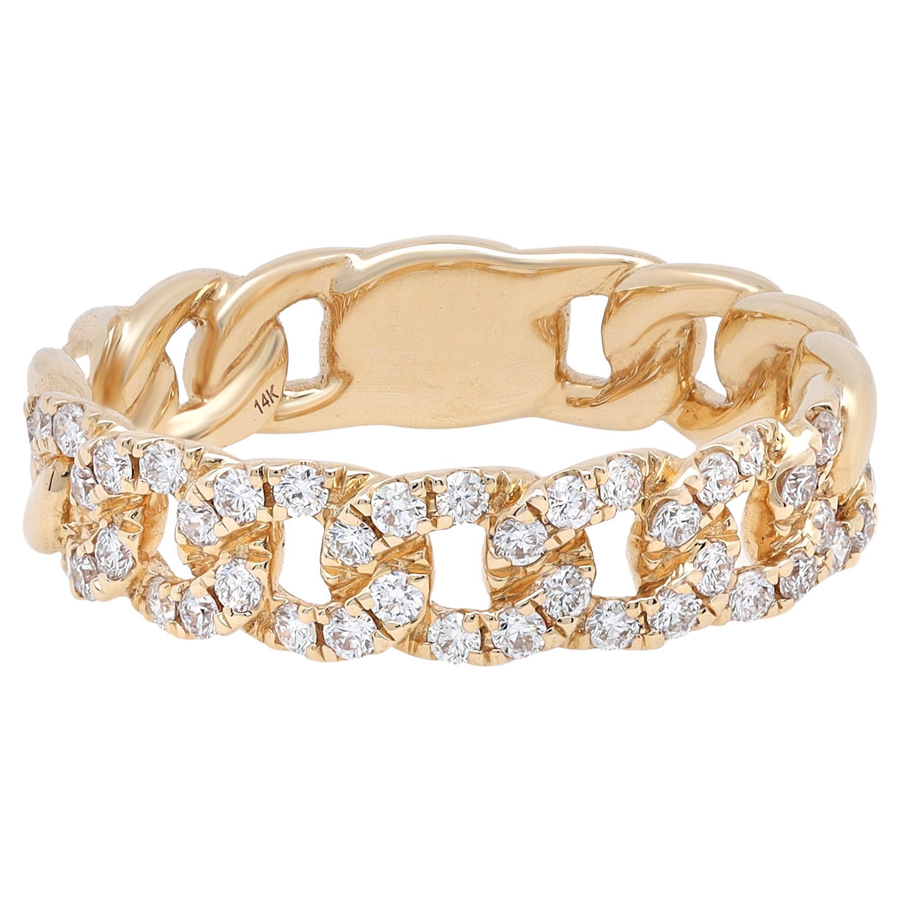 0.41Cttw Rachel Koen Pave Diamond Chain Link Ring 14K Yellow Gold For Sale