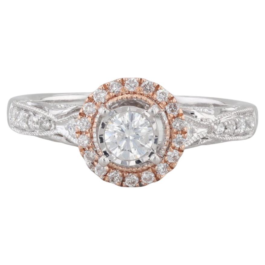 0.41ctw Round Diamond Halo Engagement Ring 14k White Rose Gold Size 7 For Sale