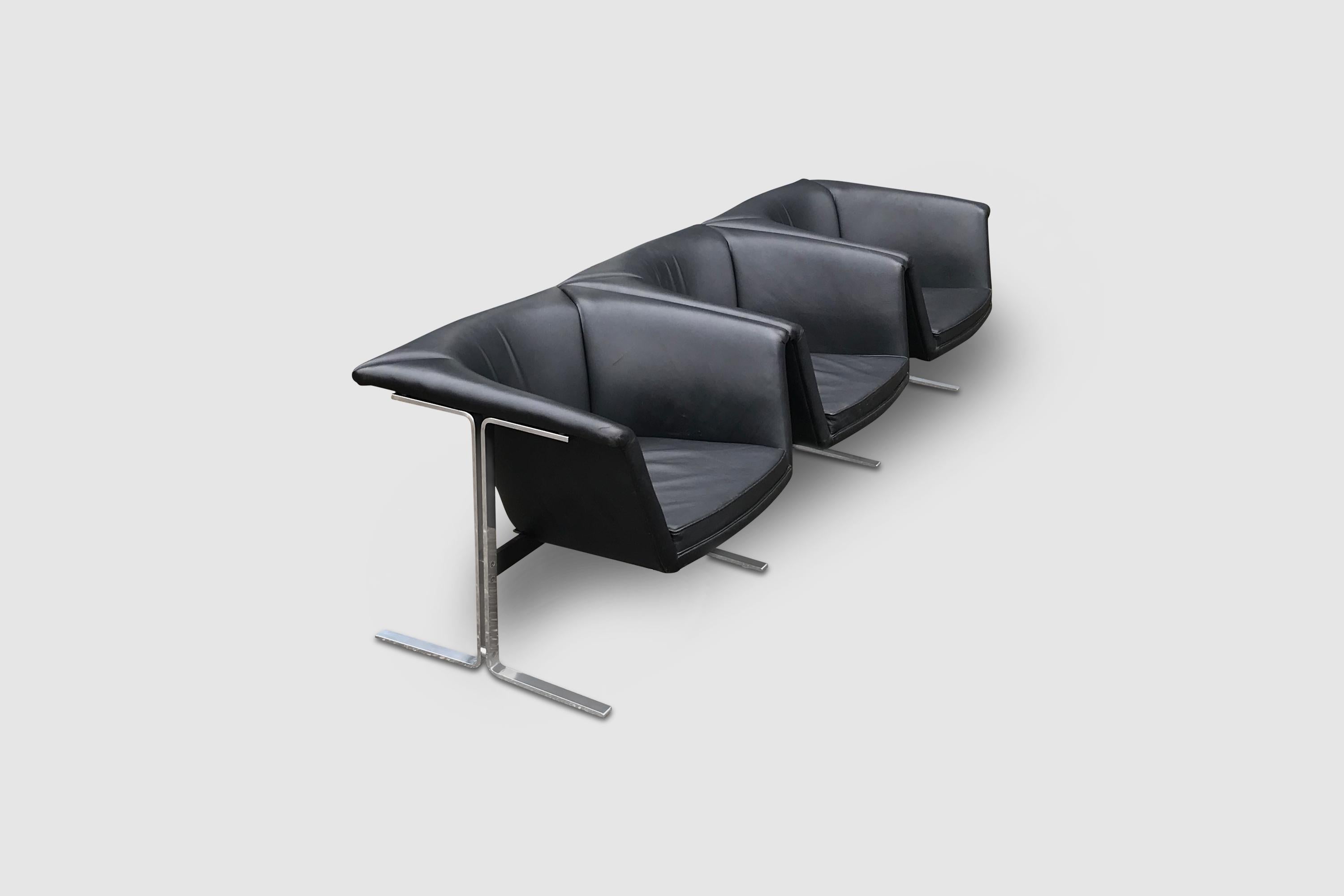 Stainless Steel 042 3-Seater Seating Group by Geoffrey Harcourt for Artifort 1960s For Sale