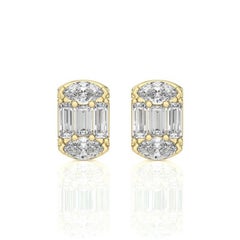 0.42 Carat Baguette Diamonds ETON style Stud Earrings in 18k Yellow Gold