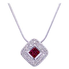 0.42 Carat Diamond/0.46 Carat Ruby 18 Karat Gold Pendant Necklace