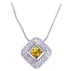 0.42 Carat Diamond/0.46 Carat Yellow Sapphire 18 Karat Gold Pendant Necklace