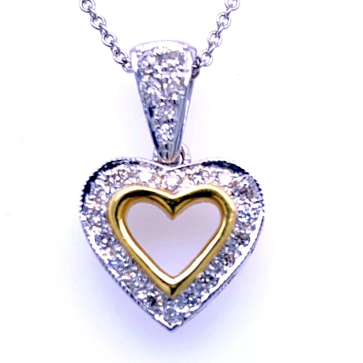 18K Gold Heart shaped Pendant with Pave Set Halo and Bale with total weight of 0.42 Ct. 
Total Diamond Weight: 0.42 Ct
Total Necklace Weight: 4.50 gr
Pendant Size 14.3x14.3 mm (22 mm height)
Chain is not included