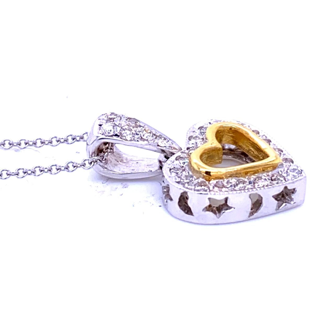 Contemporary 0.42 Carat Diamond 18 Karat Gold Hearts Pendant Necklace For Sale