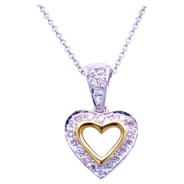 0.42 Carat Diamond 18 Karat Gold Hearts Pendant Necklace For Sale at ...