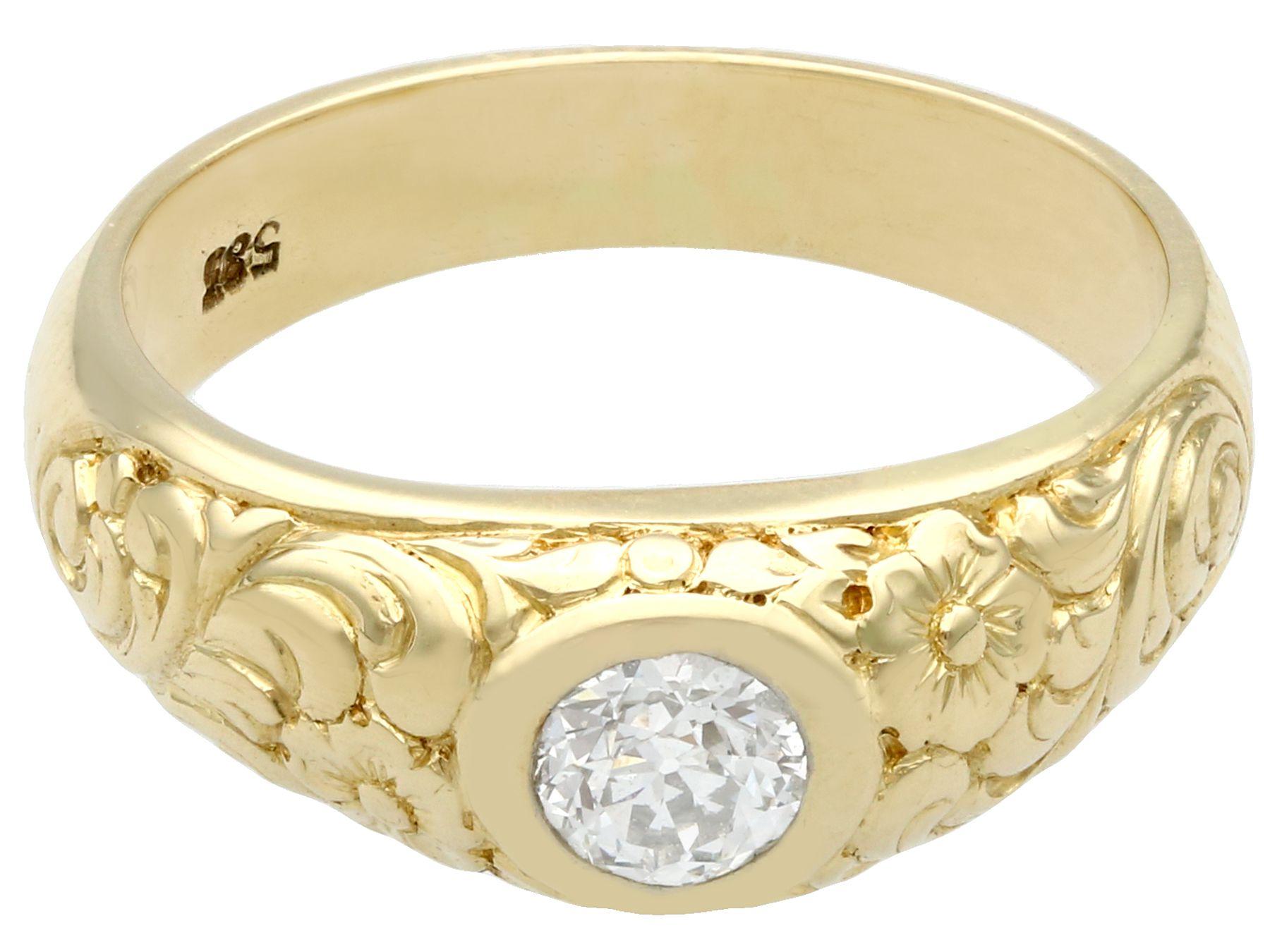Round Cut Antique Diamond and Yellow Gold Solitaire Ring, Circa 1930