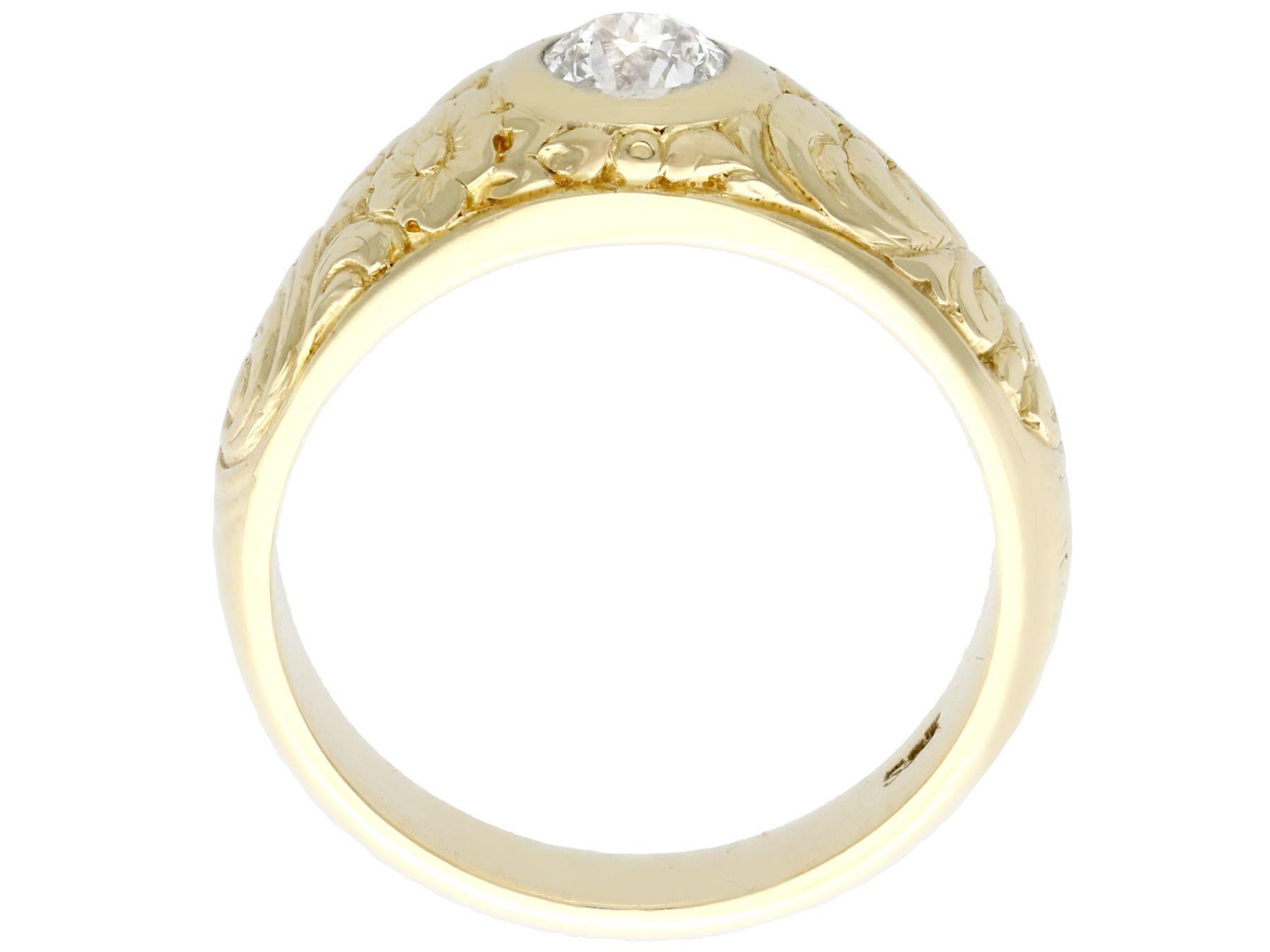 Women's or Men's Antique Diamond and Yellow Gold Solitaire Ring, Circa 1930