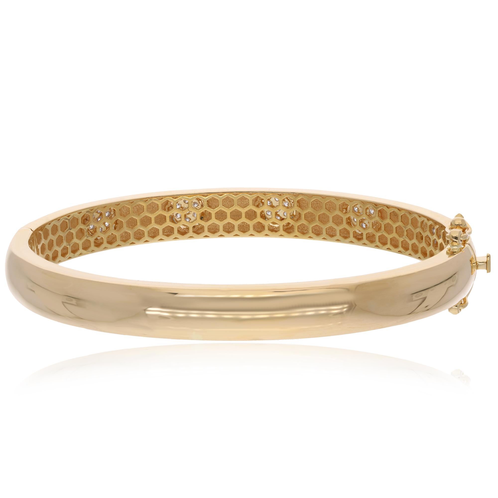Modern 0.42 Carat Diamond Pave Bangle Bracelet 14 Karat Yellow Gold Handmade Jewelry For Sale