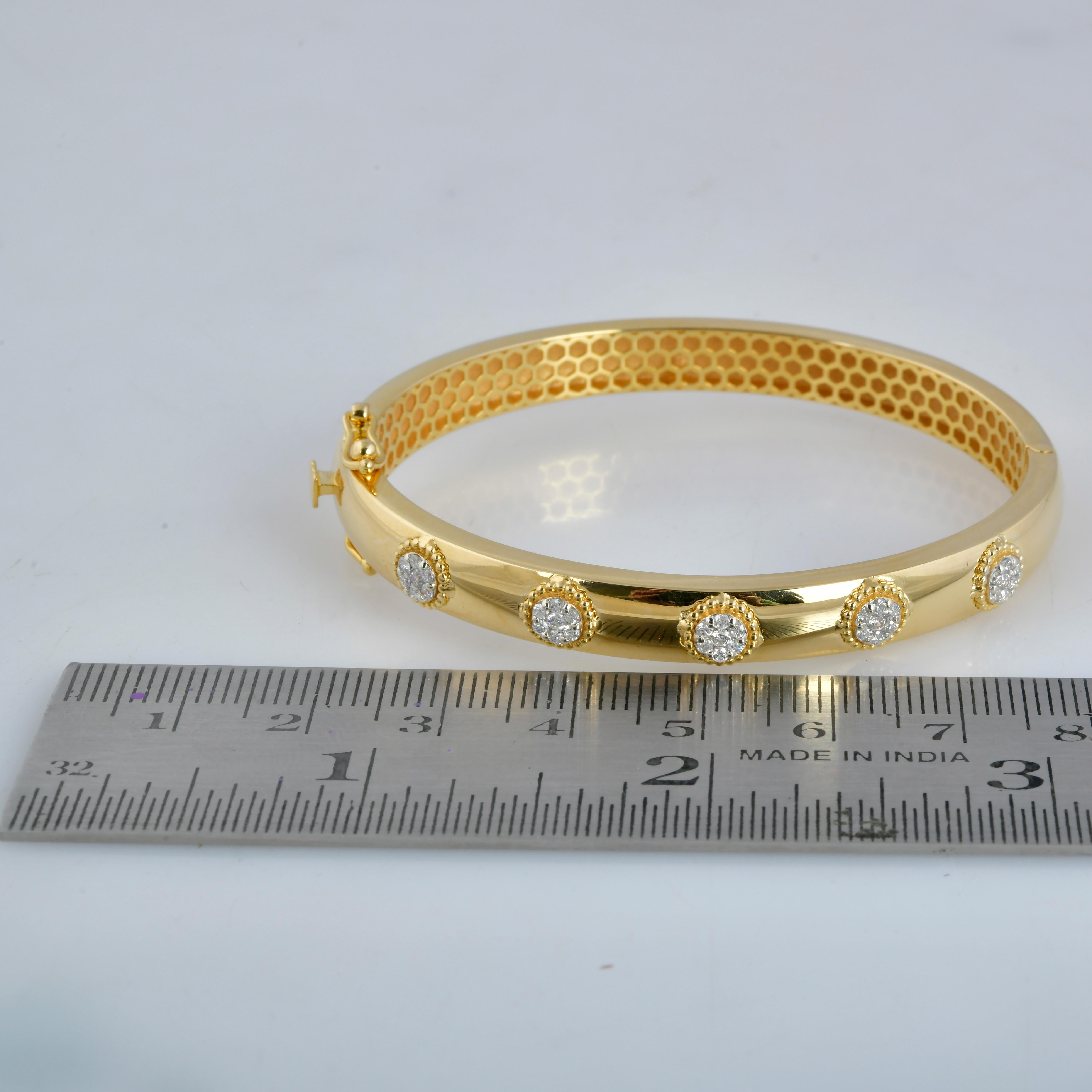 0.42 Carat Diamond Pave Bangle Bracelet 14 Karat Yellow Gold Handmade Jewelry For Sale 2