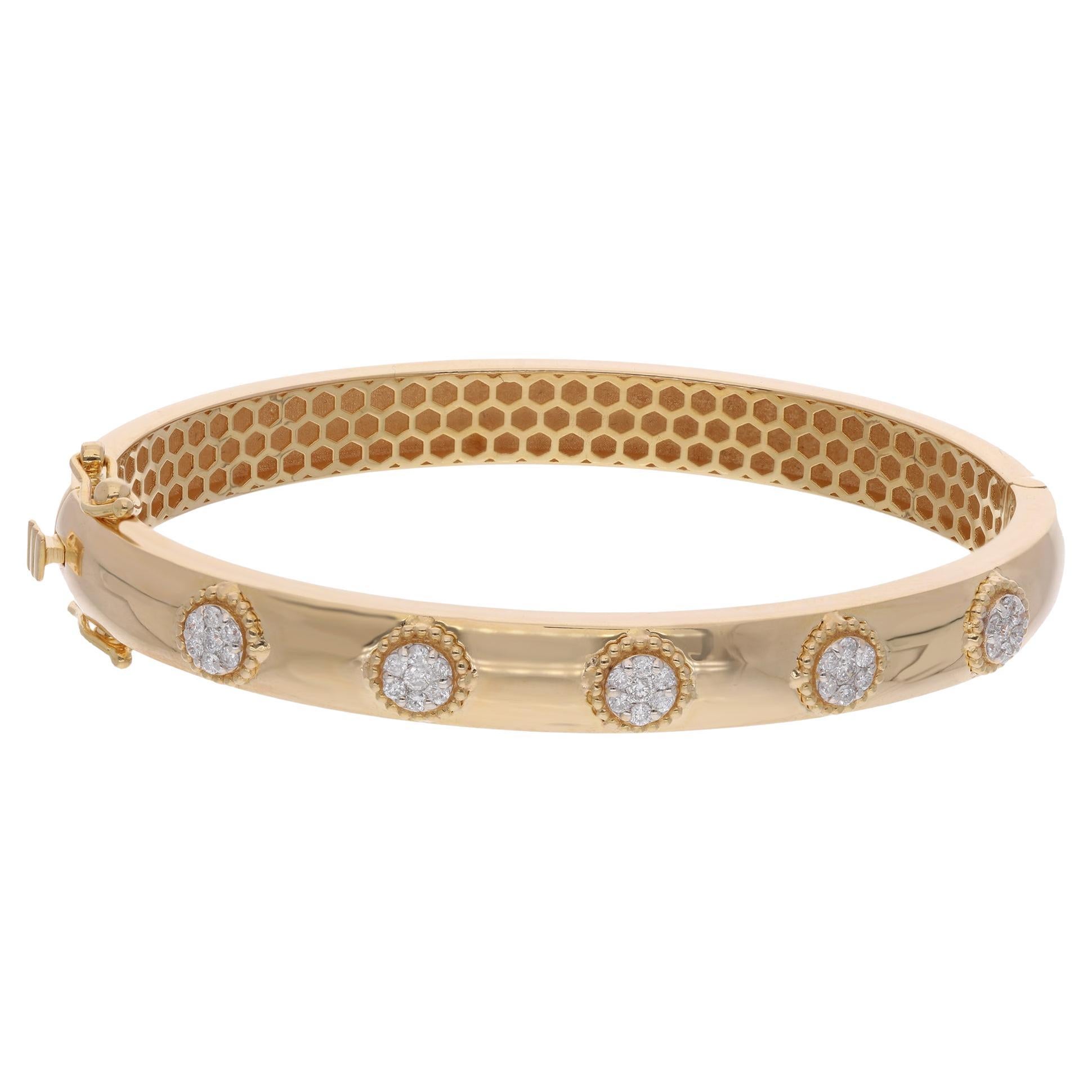 Bracciale Bangle con pave di diamanti da 0,42 carati in oro giallo 14 carati Gioielli fatti a mano