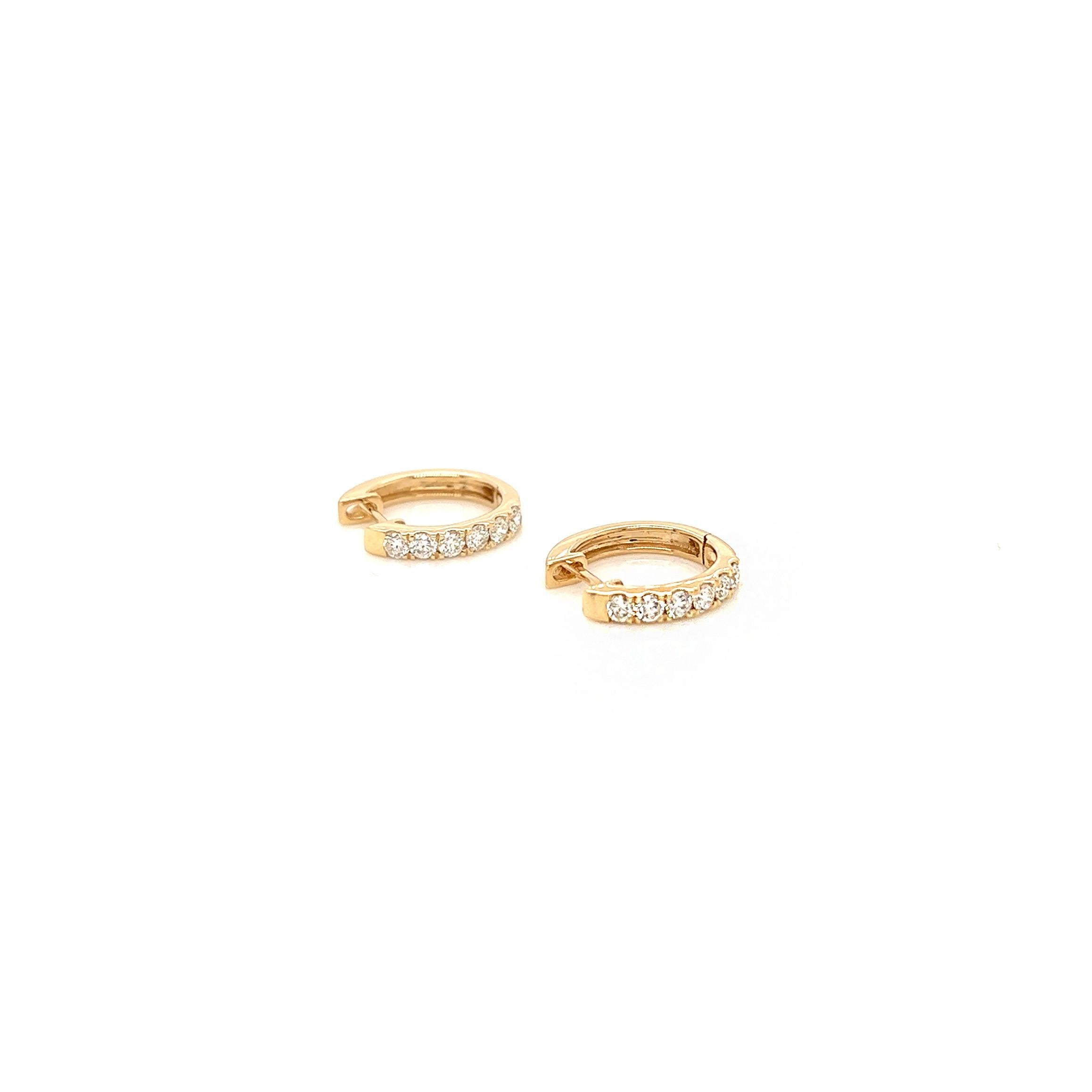 Round Cut 0.42 Carat Diamond Pave-Set Hoop Earrings in 14K Yellow Gold For Sale