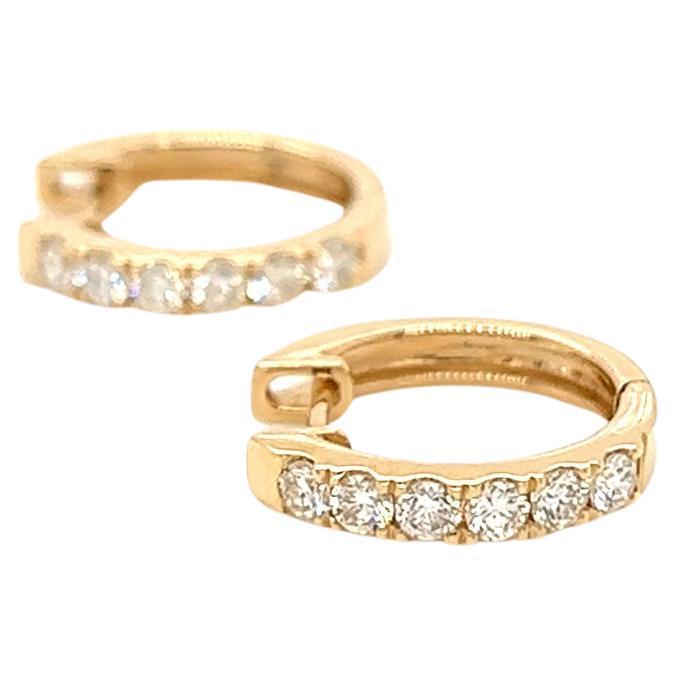 0.42 Carat Diamond Pave-Set Hoop Earrings in 14K Yellow Gold For Sale