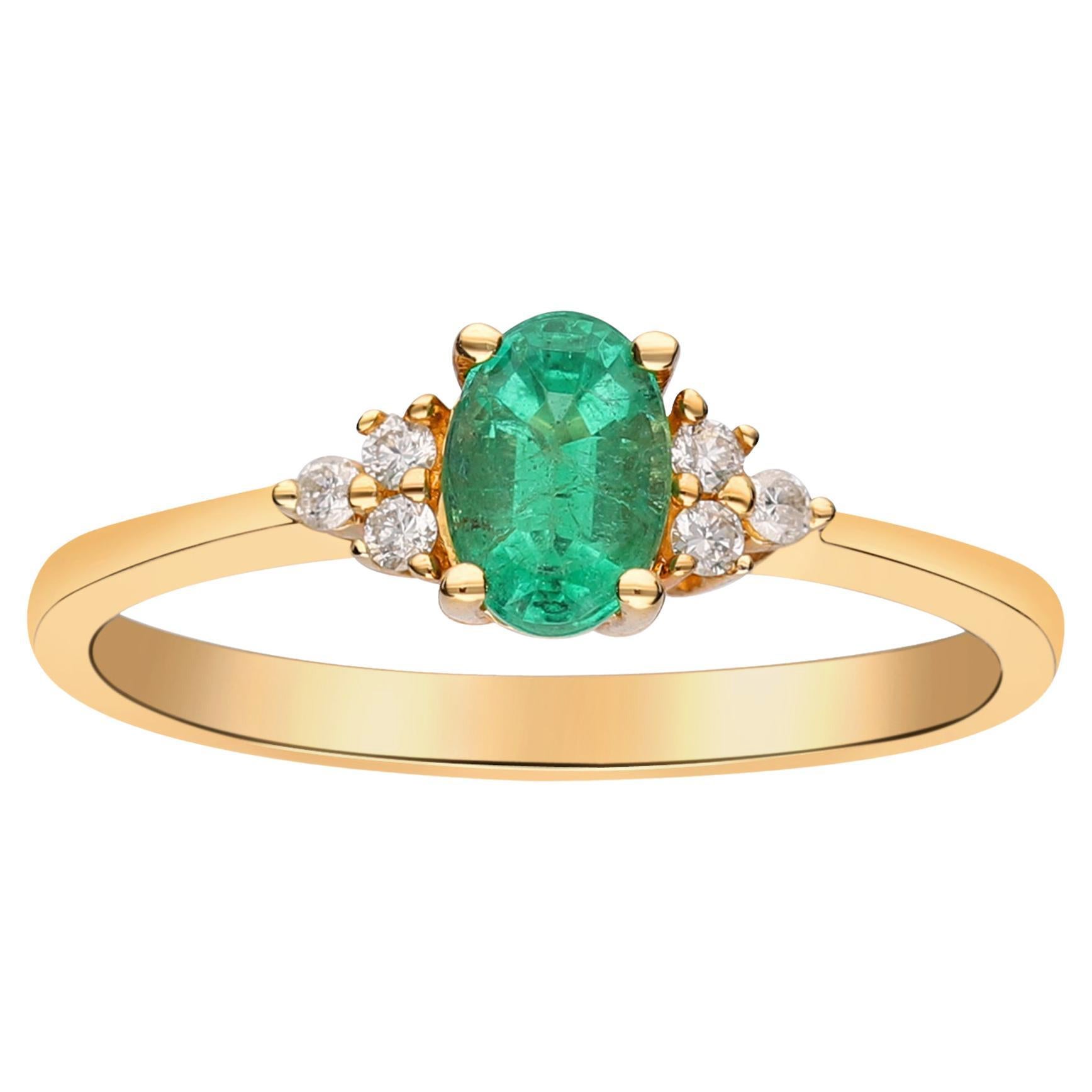 0.42 Carat Emerald Oval Cut Diamond Accents 10K Yellow Gold Engagement Ring