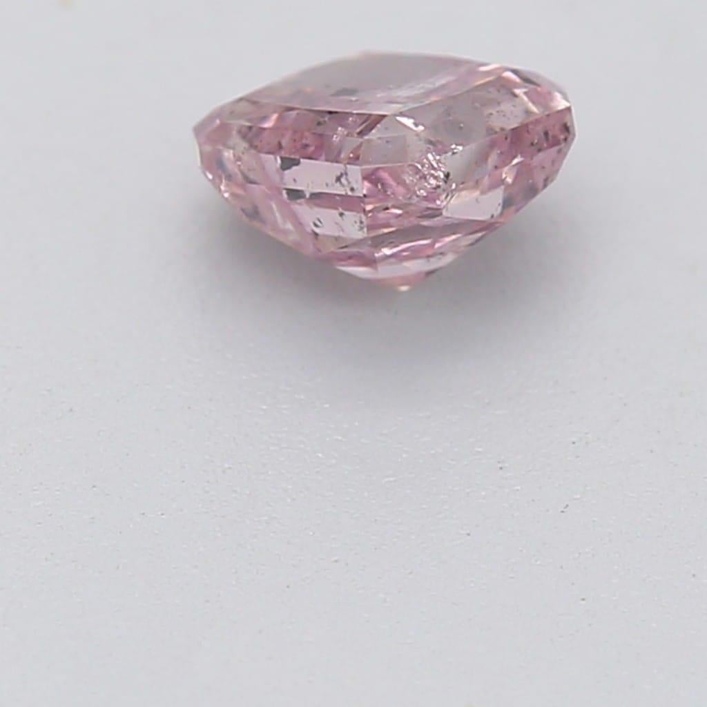 0.42 Carat Fancy Intense Purplish Pink Radiant Cut I2 Clarity GIA Certified For Sale 1