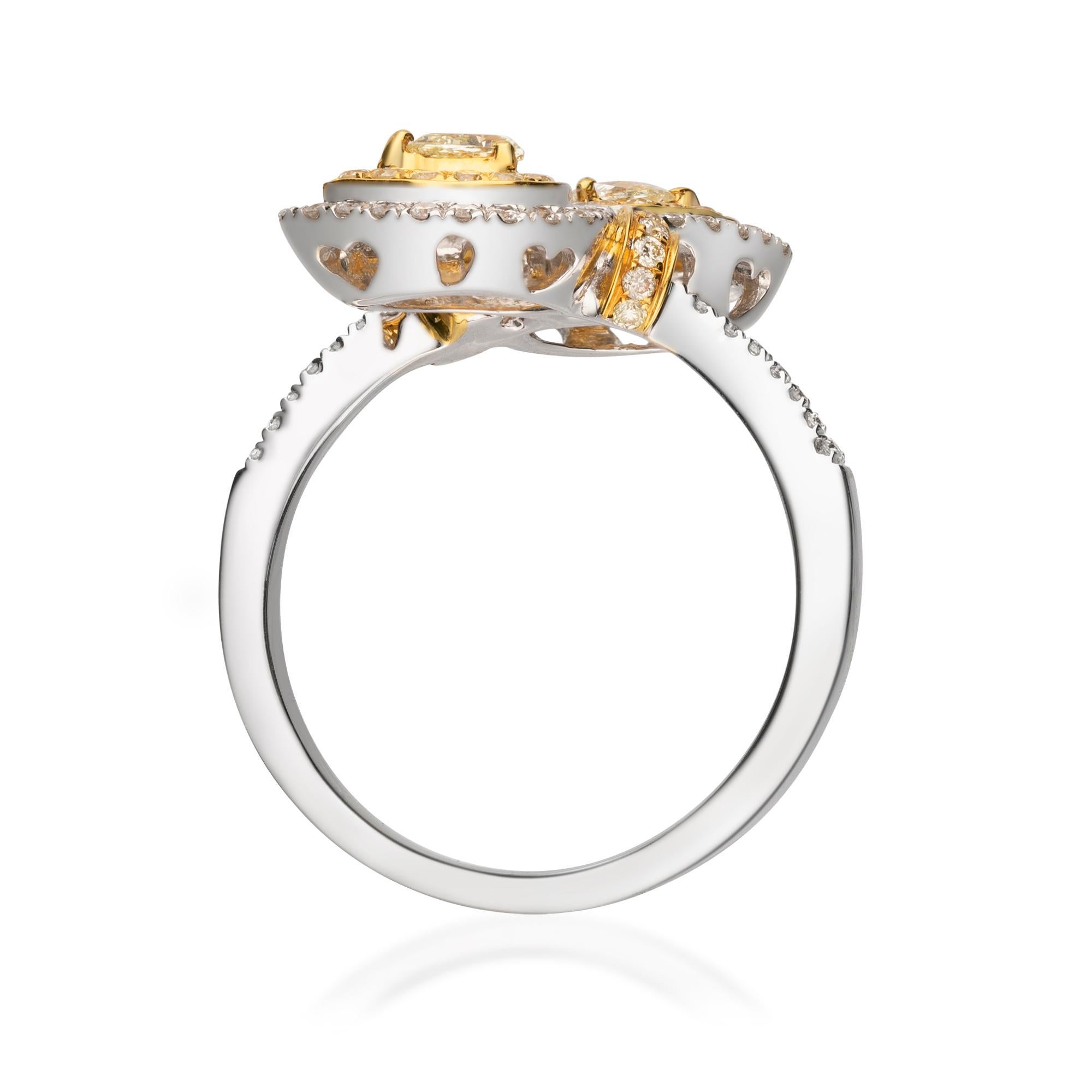 Art Deco 0.42 Carat Fancy Yellow Diamond and White Diamond 18 Karat Two Tone Gold Ring For Sale