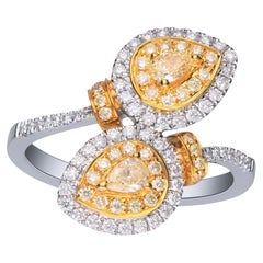 Bague en or bicolore 18 carats avec diamants jaunes fantaisie de 0,42 carat et diamants blancs