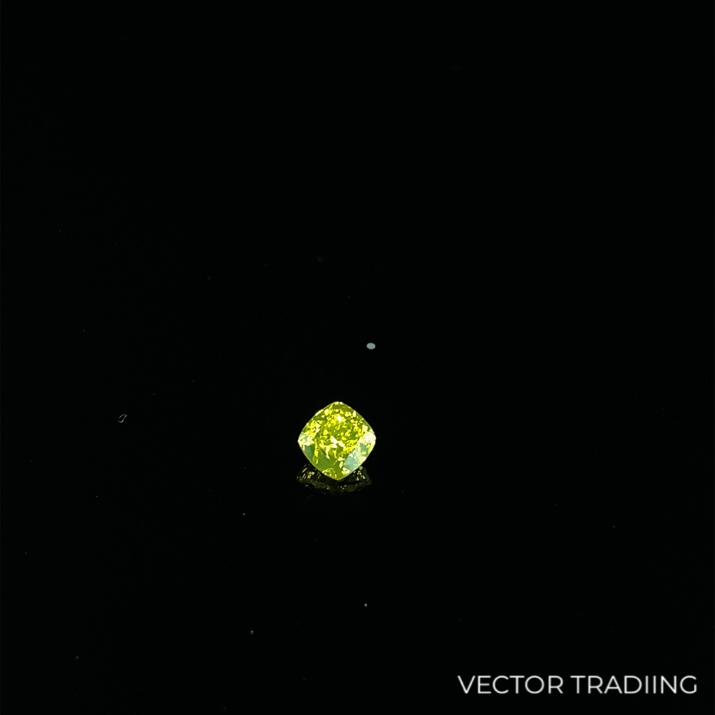 0,42 Karat GIA-zertifizierter natürlicher Fancy Vivid Greenish Gelber Diamant im Kissenschliff für Damen oder Herren im Angebot