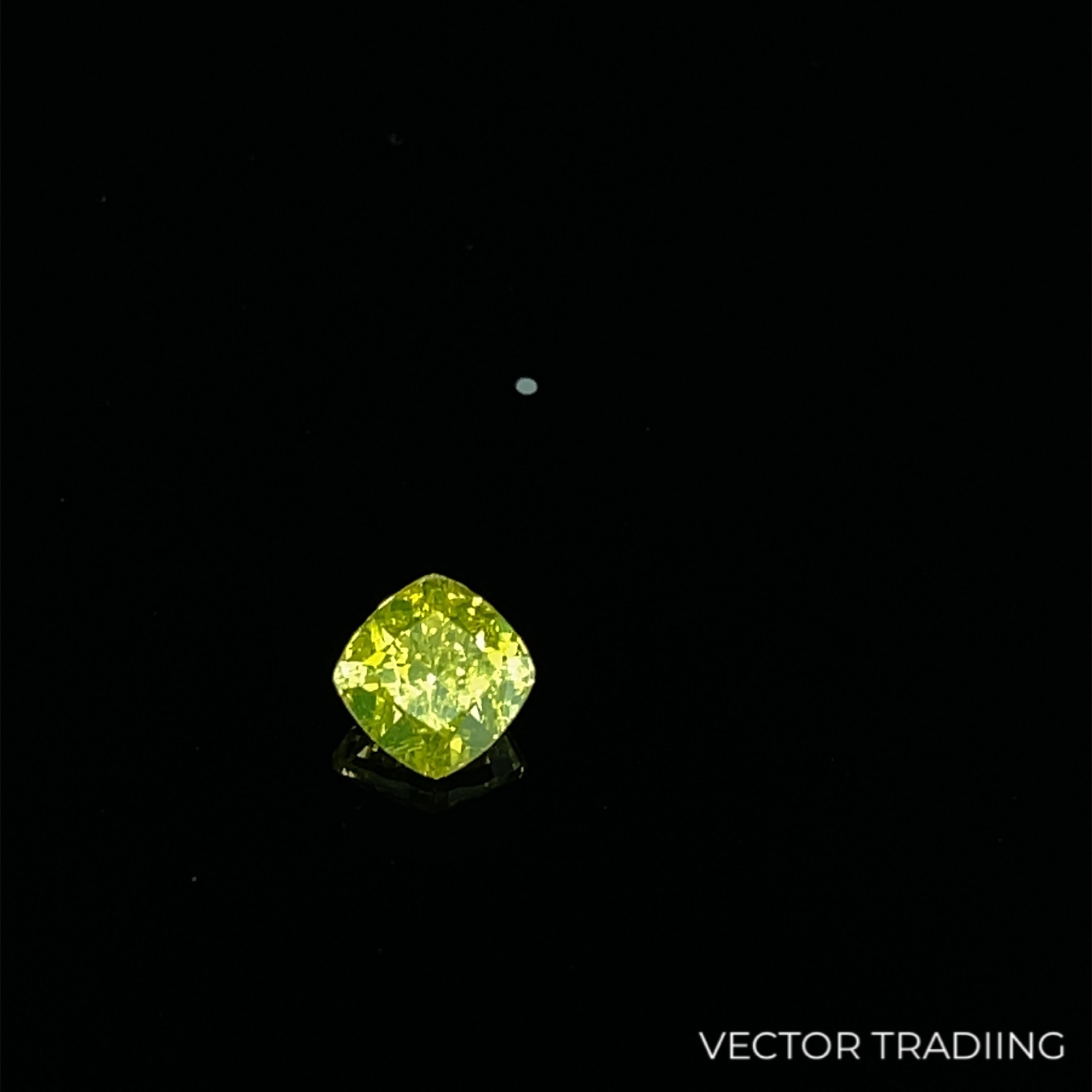 0,42 Karat GIA-zertifizierter natürlicher Fancy Vivid Greenish Gelber Diamant im Kissenschliff im Angebot 1