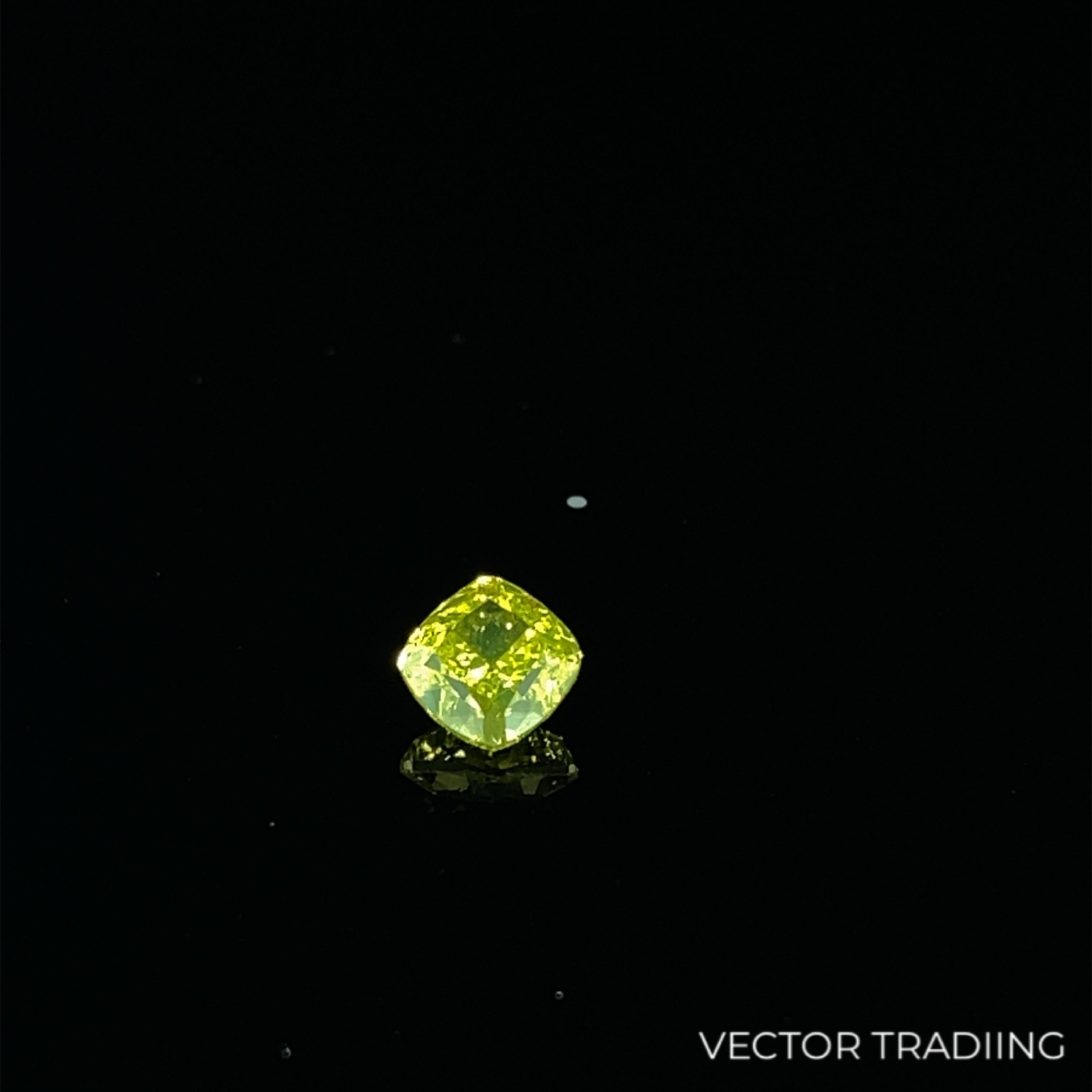 0,42 Karat GIA-zertifizierter natürlicher Fancy Vivid Greenish Gelber Diamant im Kissenschliff im Angebot 2