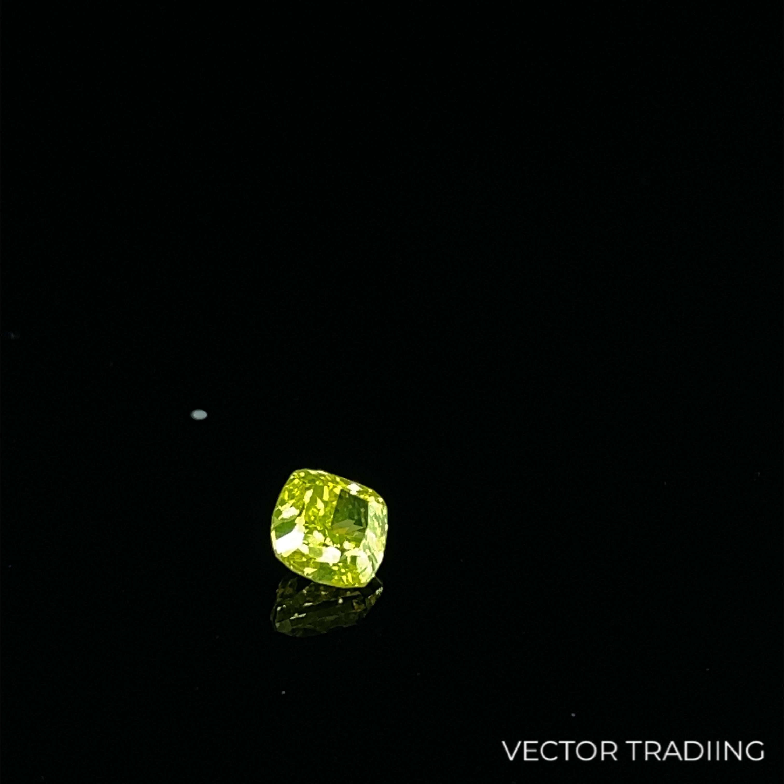 0,42 Karat GIA-zertifizierter natürlicher Fancy Vivid Greenish Gelber Diamant im Kissenschliff im Angebot 3